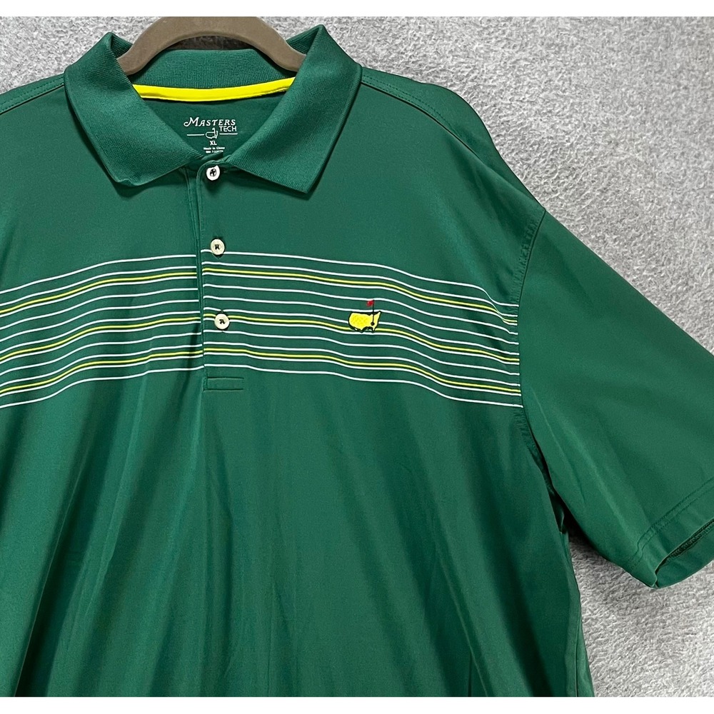 Masters Golf Polo Masters Tech Mens XL Green Striped Performance Sportswear
